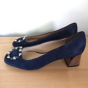 Karl Lagerfeld Paris Blue Suede Pumps Rhinestone Toe SZ 9 * 40 Mirror Heel